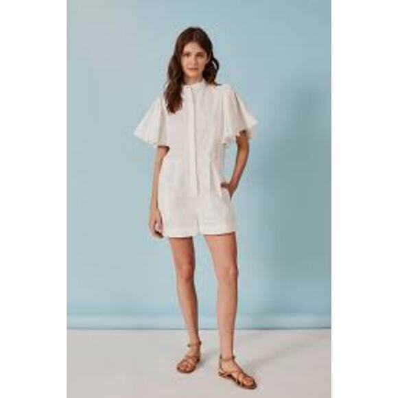 DELUC Minor Flutter Sleeve Romper White Cotton  8882D Medium M - Picture 2 of 5